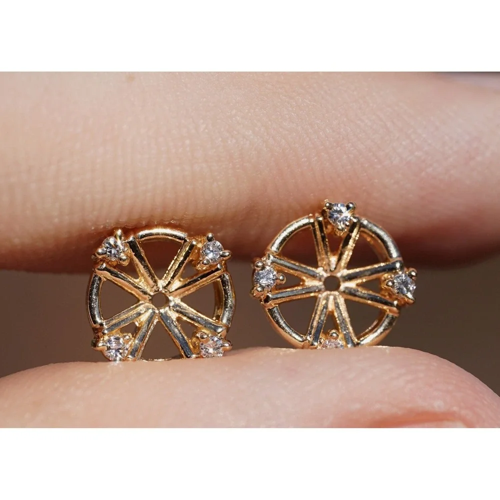 Vintage 14k Solid Gold Natural High Quality Diamond Stud Earring Enhancers